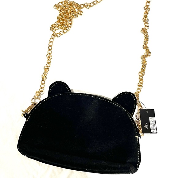 New TodoModa Black Velvet Cat Purse with Removable Chain - Picture 5 of 16
